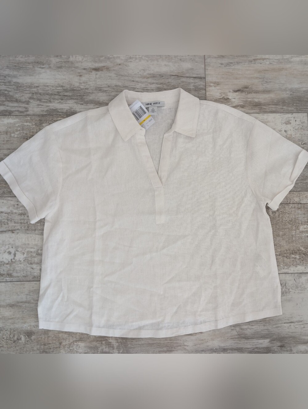 Nine West Men's Off-White Linen-Blend Polo